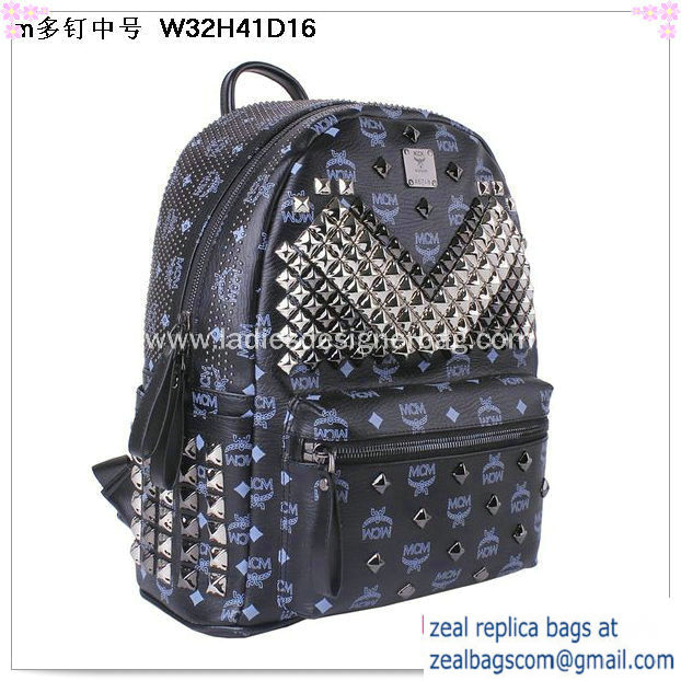 High Quality Replica MCM Medium Stark Front Studs Backpack MC4237 Dark Blue - Click Image to Close